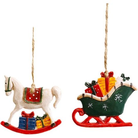 Décorations d’arbre de Noël en métal – Lot de 2 Décorations suspendues de Noël Décoration pour arbre Père Noël Bonhomme de neige Chaussette de Noël Traîneau Décorations pour arbre Décorations de (1/4)