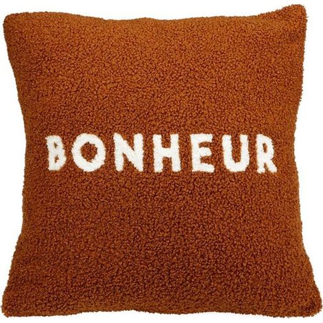 Housse de coussin 40x40 cm bouclette Bonheur (1/4)