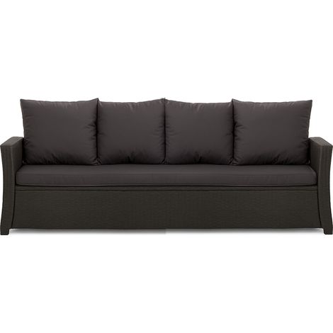 Coussins de canapé de jardin en résine tressée 168x60x7+356x50cm Lot de coussins de jardin Set de coussins 3 places coussins d'extérieur noir (1/4)