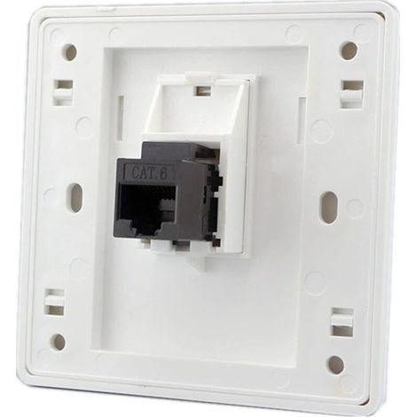 AT6 Gigabit RJ45 LAN Dual Channel Network Wall Socket, Front Right Internet Power Outlet, 86x86mm (LAN x 2) (1/5)