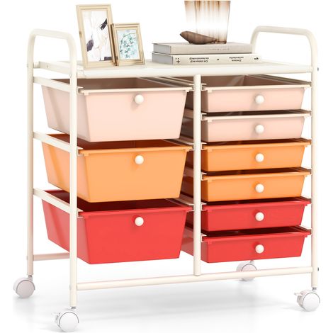 COSTWAY 9-Drawer Rolling Storage Cart Tools Scrapbook Paper Organizer-Macaron (1/5)