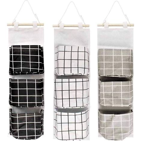 Sac de rangement mural pour salon, sac suspendu à trois compartiments, boîte de rangement verte imperméable, sac de rangement pour coton et lin (1/5)