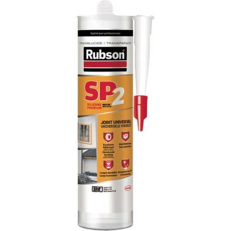 RUBSON SP2 MASTIC SILICONE PREMIUM À TRÈS FORTE ADHÉRENCE, JOINT UNIVERSEL POUR RACCORDEMENT, CALFEUTREMENT, DILATATION, COLORIS (1/2)