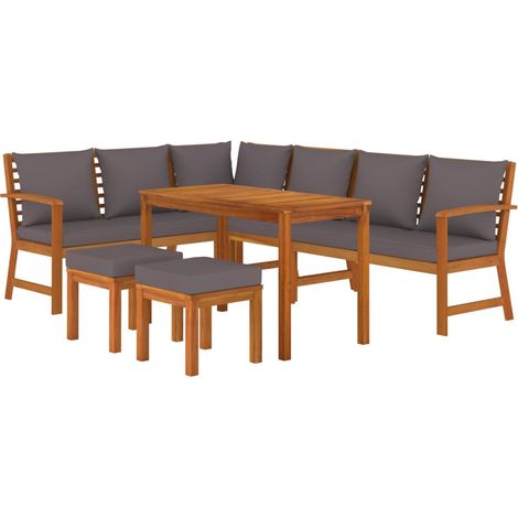 Set da pranzo da giardino, cuscini per arredo da esterno, 7 pezzi, in legno di acacia