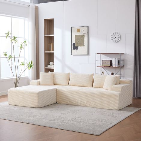 Sofá modular de compresión de tela chenille, relleno con espuma de alta elasticidad 30D. Fácil de mover y con base antideslizante, ideal para salas de estar y otros espacios. BEIGE (1/5)