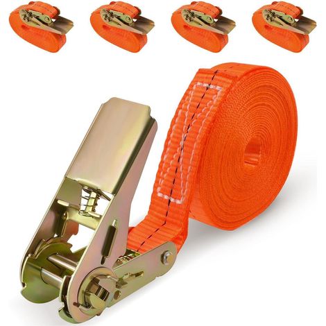 4x Spanngurte mit Ratsche 6m x 25mm, 1000kg, Orange (1/5)