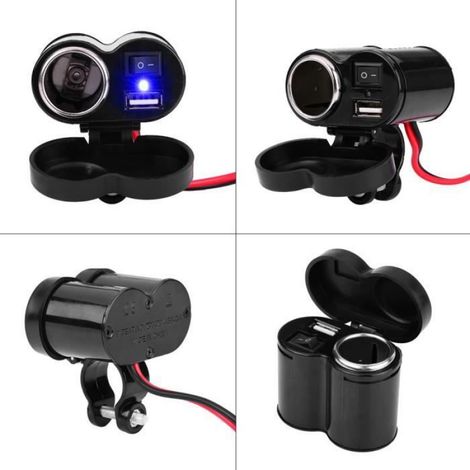 Prise Allume-Cigare - USB 5 V 2 A - Pour Moto Scooter 12 V À 45 V - Coque ABS Noir - 1 Pièce (1/4)