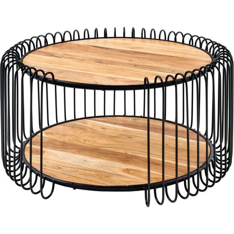 Tavolino rotondo RONDEL in legno massiccio di acacia e metallo nero (1/5)