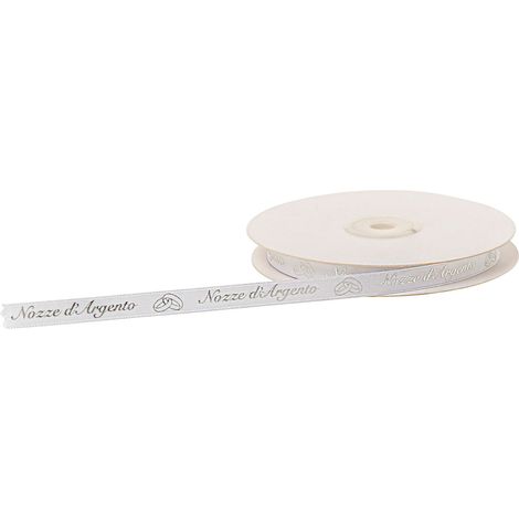 ETM Nastro Raso Nozze d'Argento 10 Mm 25 Mt Bianco