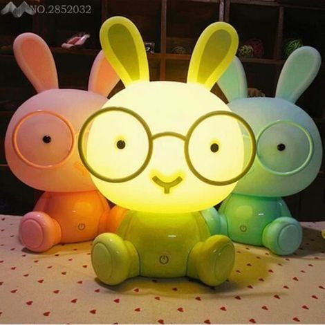 bleu Mignon Bébé Lampe Lapin Veilleuse Led Lampe de Nuit De Noël Cadeau De Chevet Décor Enfants Belle Lunettes Lapins Lumières (1/2)