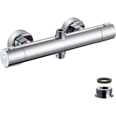 Mitigeur Thermostatique de Douche Rond, Colonne de Douche Thermostatique en Zinc et Plastique, Corps Froid Anti-Brûlure, Robinet de Douche Anti-Calcaire, Contrôle Précis de la Température 38°C (1/5)