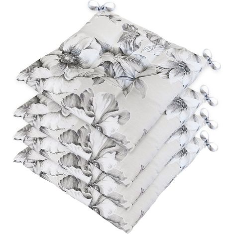 Set 4 Cuscini Sedia Shabby Chic Fiore Bianco Nero Morbidissimi Universali Coprisedie Cotone Lavabili