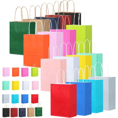 17 Pièces Sac Cadeau Multicolores en Papier Kraft avec Poignées, Sacs cadeaux en Papier de Haute Qualité, pour les Fêtes de Noël,Mariages,Anniversaires,Célébrations,Bonbons,DIY(21x15x8cm) (1/5)