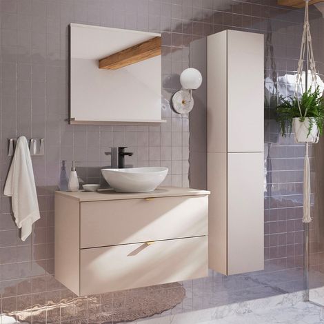 Conjunto de muebles con lavabo individual 80cm y columna Azel Cachemira (1/5)