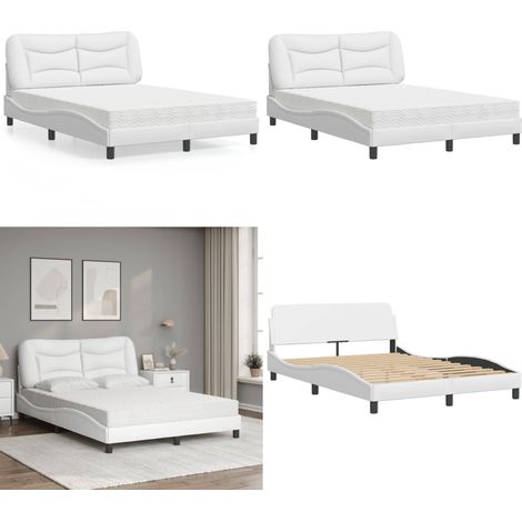 Bett mit Matratze Weiß 120x200 cm Kunstleder - Betten - Doppelbett - Boxspringbetten - Schlafzimmermöbel - Weißes Bett - Home & Living (1/5)