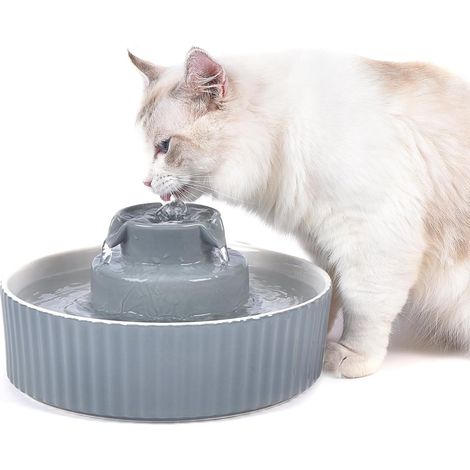 Keramikbrunnen für Hunde und Katzen, 2,1 l, PET-Katzenbrunnen, Keramik-Kuchen-Hundefutterspender (grau) (1/3)