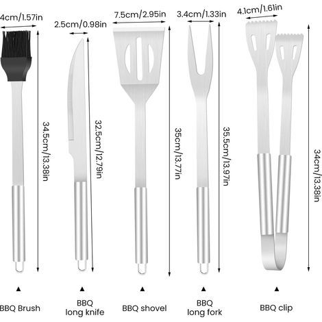 5Pcs Ustensiles Barbecue,Kit Barbecue Outil de Barbecue en Acier Inoxydable, Accessoire Barbecue, Ustensiles pour Barbecue, Accessoires Barbecue pour Jardin, Extérieur, Randonnée, Grillades (1/4)