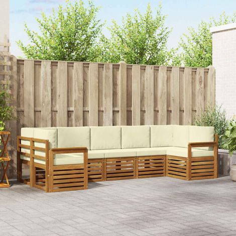 Ecksofa Set mit Kissen 7 pcs Natur und Creme Massivholz Akazie