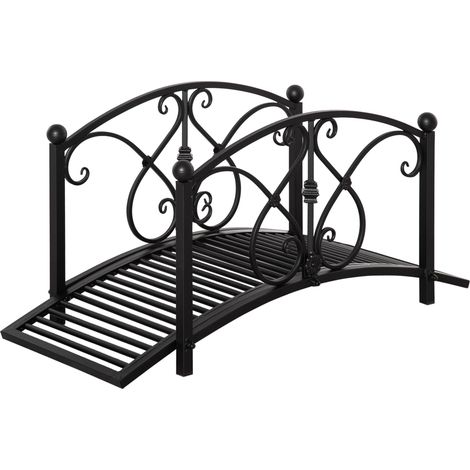Gartenbrücke mit Sicherheitsgeländer, Metall, Schwarz, 102 x 48 x 49 cm