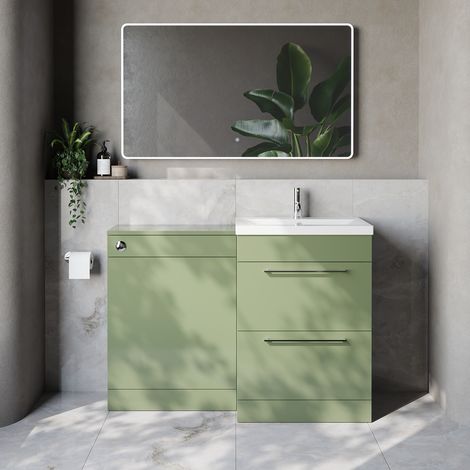 Napoli 390 Cento Olive Green 1200mm 2 Drawer Vanity Unit Toilet Suite with Glide Basin - 1200mm - Chrome 320mm HandleWithout Kingston Toilet Pan