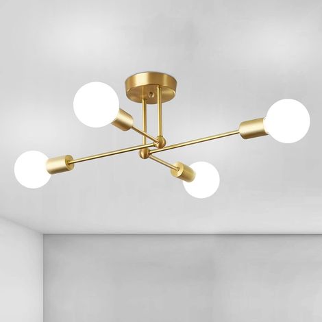 Lustre Sputnik Vintage, Plafonnier Industriel 4 Lumières, Doré Plafonniers en Fer pour Chambre, Salon, Cuisine, Forme DIY, E27 Base, Diamètre 72cm (Sans Ampoule) (1/5)