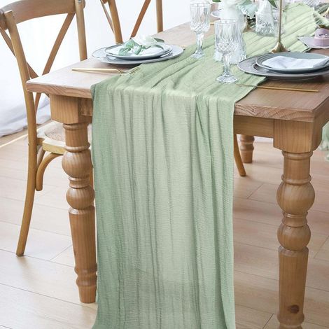 Chemins de Table en Mousseline, 80x300 cm Vert Clair Cheesecloth Nappe Moderne, Boho Vert Table Runner Rustique Gaze Lavable pour Mariage Douche Nuptiale Décoration (1/5)