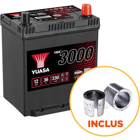 Yuasa – Batterie voiture 12V 36Ah 330A – Technologie Plomb Calcium – Sans entretien pour véhicules légers – Dimensions 187x137x225mm - YBX3056 (1/2)