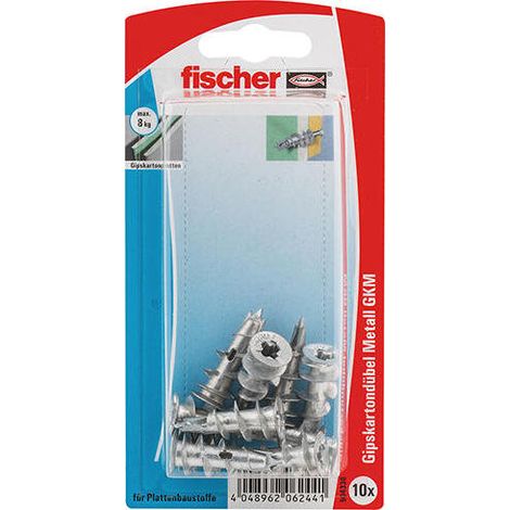 FISCHER  TACOS PARA CARTÓN YESO METAL GKM K SB DE TARJETA, CONTENIDO: 10 X YESO DE CARTÓN/GIBSFA SERPLATTEN TACOS, 504330 (1/4)