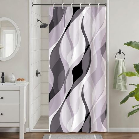 1 Rideau Douche, 90x180cm, Polyester Imperméable, Anti Moisissure, Gris Rayé, Avec 6 Crochets, Pour Salle de Bain
