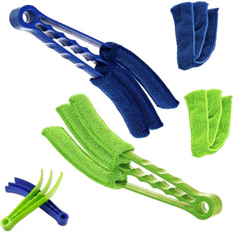 Juego de 2 limpiadores para persianas venecianas, limpiador con 4 fundas de microfibra y cepillos de limpieza extraíbles. (1/5)