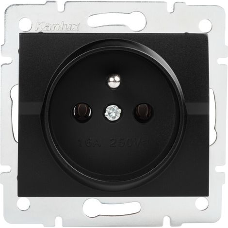 Kanlux LOGI Single French Type E Wall Power Socket, Matte Black, Flush Mount, 16A 250V AC, Screw Terminal, IP20 Indoor Electrical Outlet, Model 33601 (1/2)