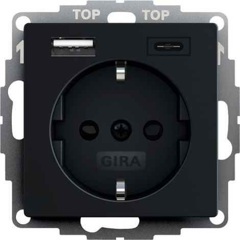 Gira SCHUKO SP USB-Spannungsvers. 2f Typ A/C System 55 Schwarz m [2459005], 2459 005