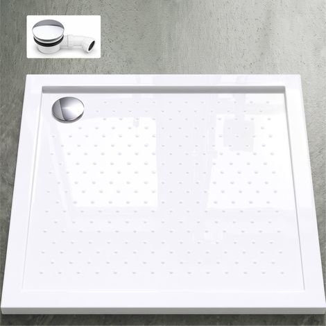Mai & Mai receveur de douche bac à douche 100x100x4cm en acrylique blanc anti-glisse carré extra plat avec bonde Lucia01AR+A2 (1/5)