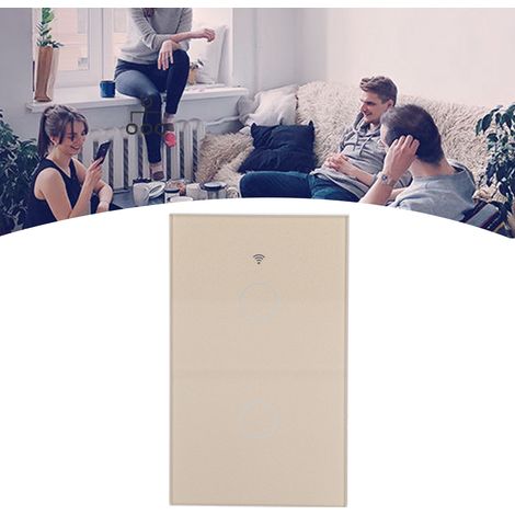 Doppelt berührender Wandschalter (US-Standard) für Zigbee Tuya, Sprachsteuerung, 100–240 V Wechselstrom, goldfarben (1/5)