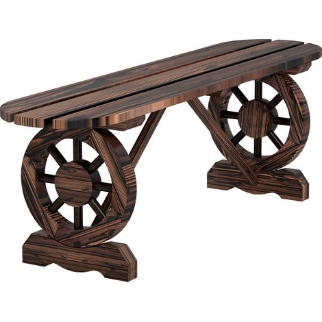 Panchina da Giardino 120x29x39 cm con Gambe a Ruota di Carro e Seduta a Doghe Marrone (1/5)