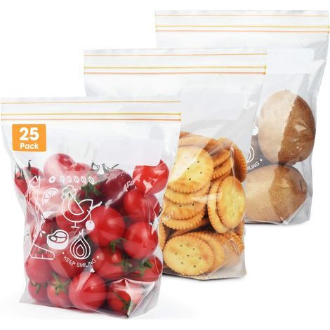 Packung mit 25 luftdichten Beuteln zur Aufbewahrung und zum Einfrieren von Lebensmitteln - Wiederverwendbare Sandwichbeutel (Größe M)