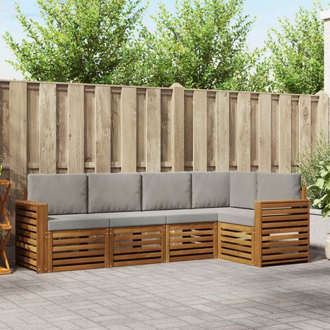 Ecksofa Set 5 pcs Natürlich und Hellgrau Massivholz Akazie (1/5)