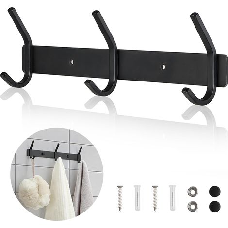 Patere Porte Manteau Salle de Bain Noir Mat 20.4CM pour 30KG Patère Murale en Acier Inoxydable 3 Crochets Noir pour Cuisine Couloir Jardin Vestes (1/5)