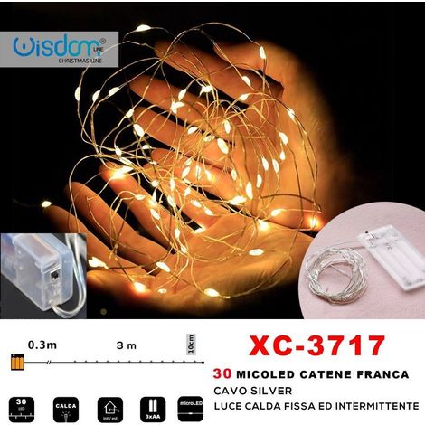 Trade Shop - Catena 30 Microled A Batteria Cavo Silver Luce Calda Fissa+intermittente Xc-3717 -
