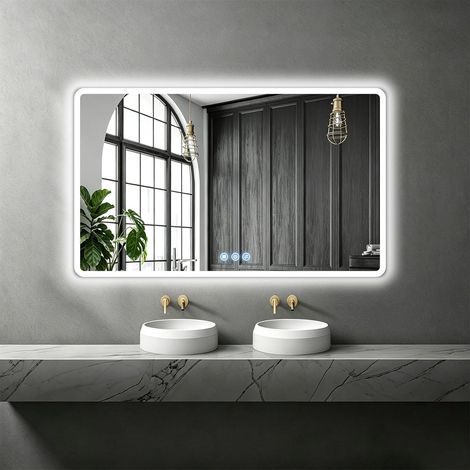Miroir de Salle de Bain avec Éclairage 100x60 cm, Interrupteur Tactile, Fonction Anti-Buée, 3 Températures de Lumière Gradable, Simple Anneau Lumineux (1/5)