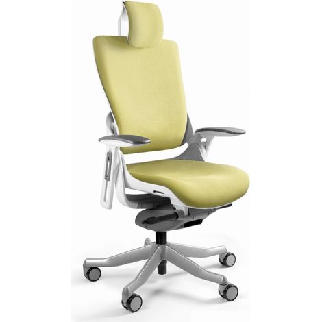Silla de oficina Wau 2 BL410, tapizada en tela mostaza y blanca. (1/5)