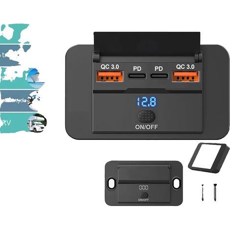 Enchufe USB, 4 puertos, diseño resistente al agua, 2QC-2PD-4Ports (1/2)