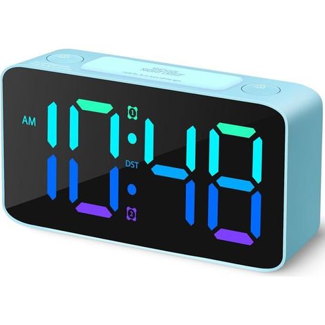 Réveil super puissant pour adultes, horloge numérique avec veilleuse 7 couleurs, variateur, bleu + RVB (1/4)