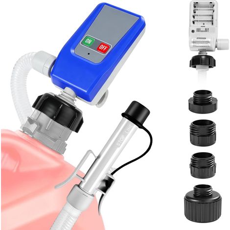 Pompe à Essence Électrique à Piles, 3,2 GPM Fuel Transfer Pump pour Essence Pompe à Carburant avec Capteur d'arrêt Automatique 12 L/min, Tuyau de 1,3 m, 4 Adaptateur de Réservoir pour Diesel, Huile E