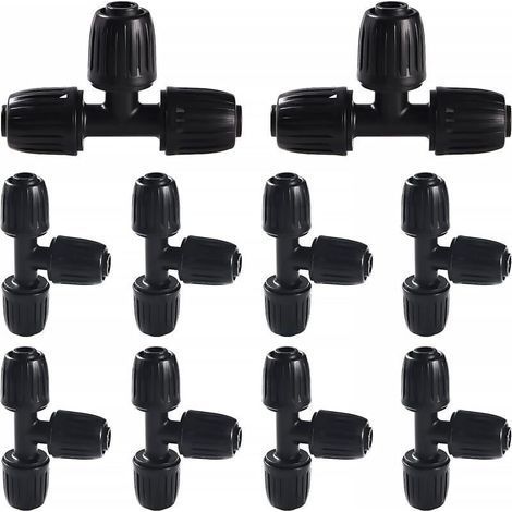10 Pieces 16mm Drip Irrigation Fittings, Barbed Tee Pipe Connector, Irrigation Pipe Connector, Drip Irrigation Connector, for Garden, Lawn (Black) (1/5)