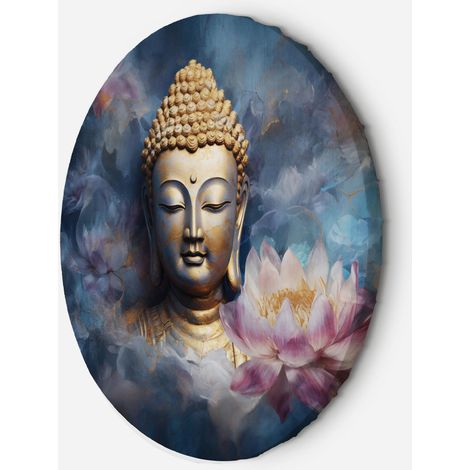 Tableau sur toile Image circulaire Bouddha et fleurs zen 60x60 (1/5)