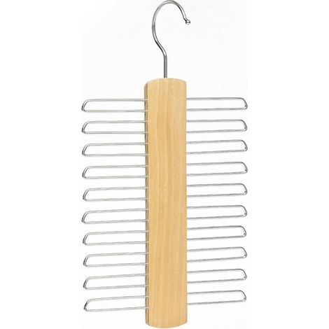 Porte-cravates en bois avec crochet pivotant - Organisateur de cravates élégant pour dressing - Support de rangement suspendu avec 20 barres chromées et crochet pivotant (1/4)