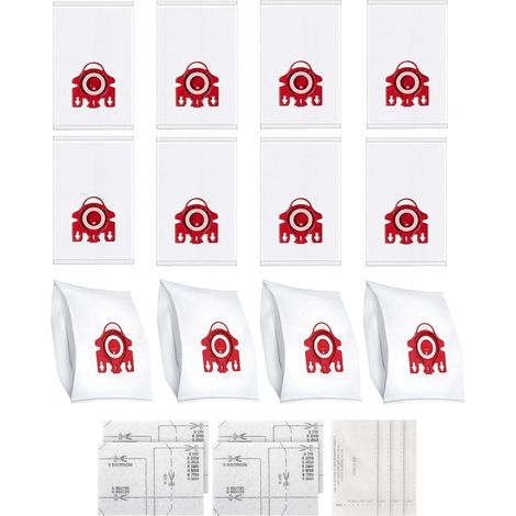 12er-Pack 3D Airclean-Beutel, kompatibel mit Miele 3D FJM-Staubsaugern, für die Serien Complete C1, Compact C1, Compact C2, S6, S4, S700, S500, S300, S200, mit 4 Filtern