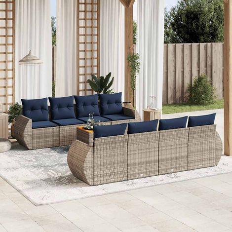 9-teiliges Gartensofa-Set mit Kissen, grau, Polyrattan (1/5)