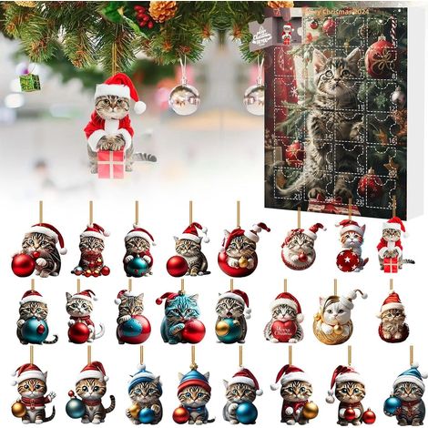 Blindbox mit Adventskalender für Kinder, DIY-Kreativ-Ornamente, Weihnachts-Blindbox, 24-teilig, Kätzchen-Anhänger (1/4)